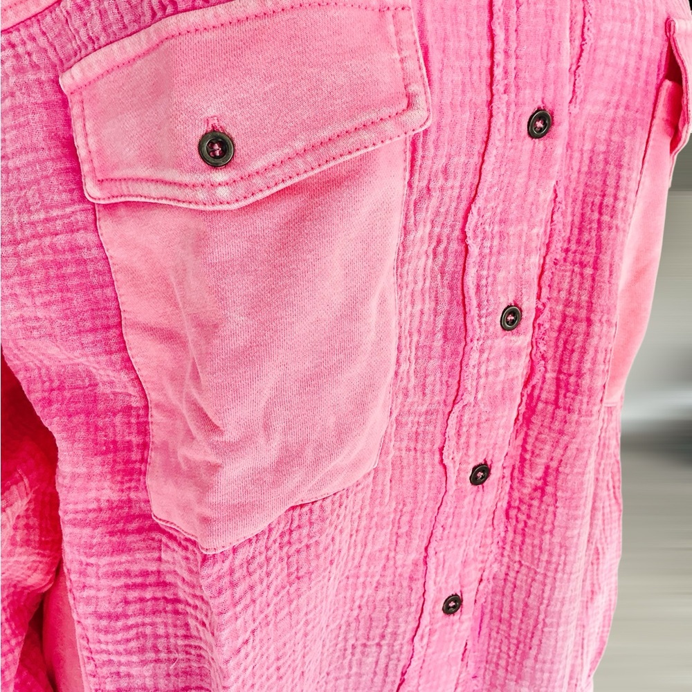 FANTASTIC FAWN oversized washed out pink button up top S M L - Picture 10 of 10
